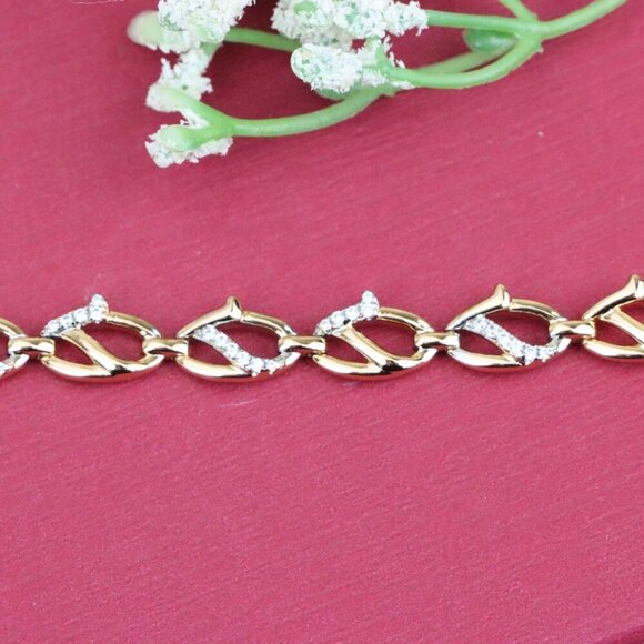 "Rose Gold Link Bracelet with CZ Accents, Elegant Chain Design, XPBL0831 - Picture 10 of 12